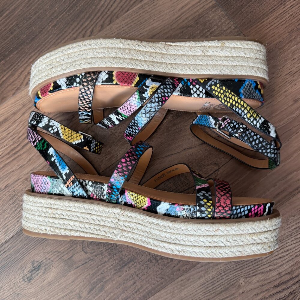 Vince Camuto Aevie Colorful Snakeskin Print Leather Platform Sandals Size 8 1/2 - Picture 3 of 11